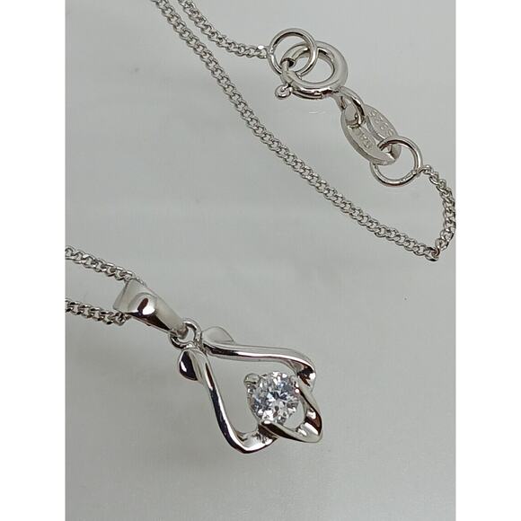 .925 Sterling Silver Simulated Diamond Pendant Necklace Minimalist Petite - Picture 14 of 14
